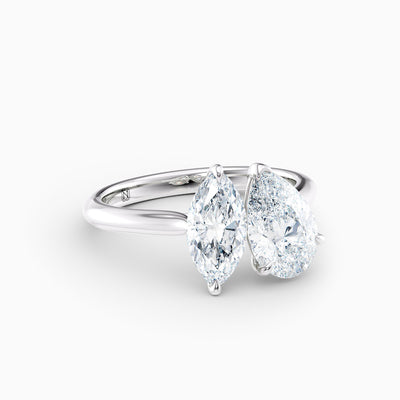The Alexa toi et moi engagement ring with pear and marquise lab grown diamonds in a twisted claw setting