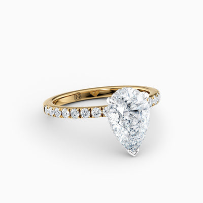 The Charlotte pear shaped lab grown diamond engagement ring with hidden halo and diamond band