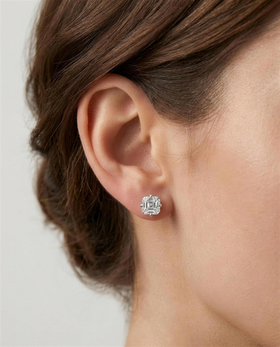 Julia asscher cut lab grown diamond stud earrings in 18ct gold, handcrafted in Brisbane