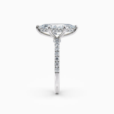 The Cora marquise lab grown diamond engagement ring with hidden halo and diamond band