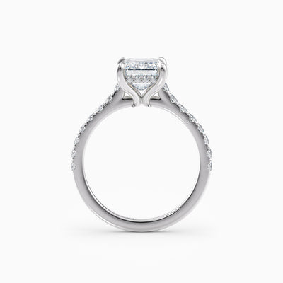The Sophia emerald cut lab grown diamond engagement ring with hidden halo and cathedral diamond band