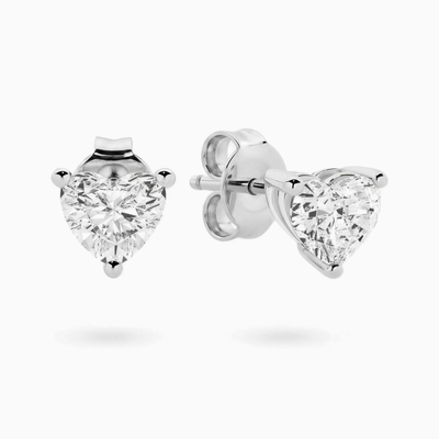 2ct heart shaped lab grown diamond stud earrings in 18ct white gold