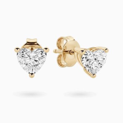 2ct heart shaped lab grown diamond stud earrings in 18ct yellow gold
