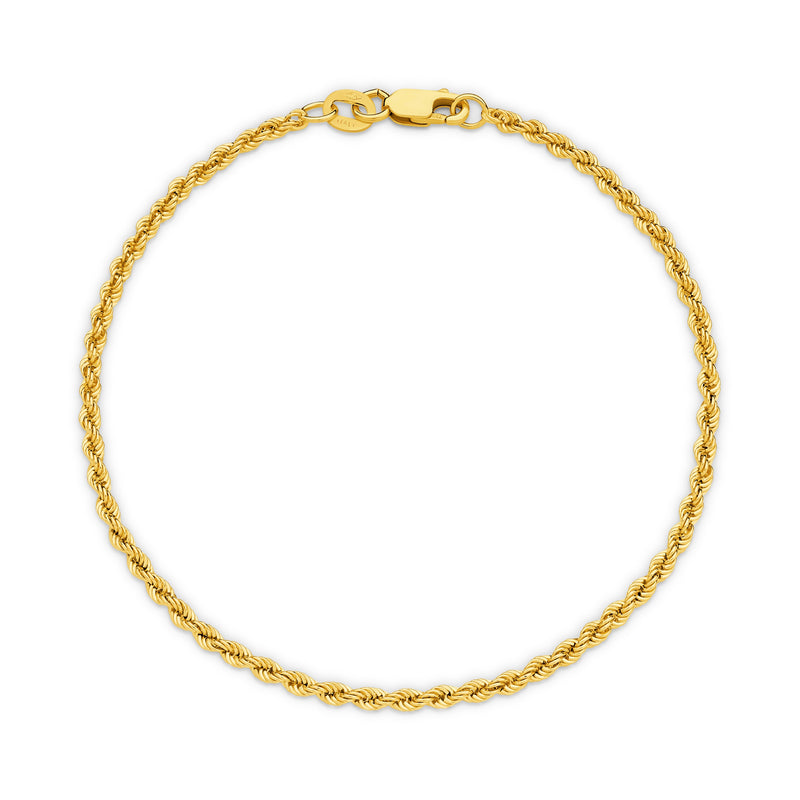 Calista Hollow Diamond Cut Rope Bracelet 2.2mm in solid gold