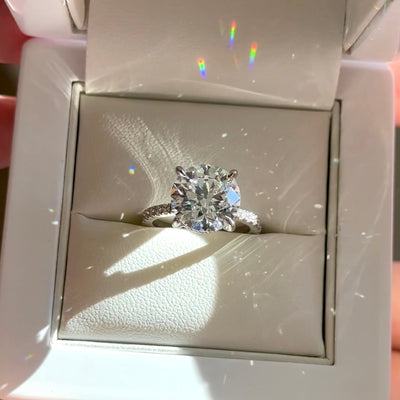 5.01ct round brilliant lab grown diamond solitaire engagement ring in platinum, ready to ship