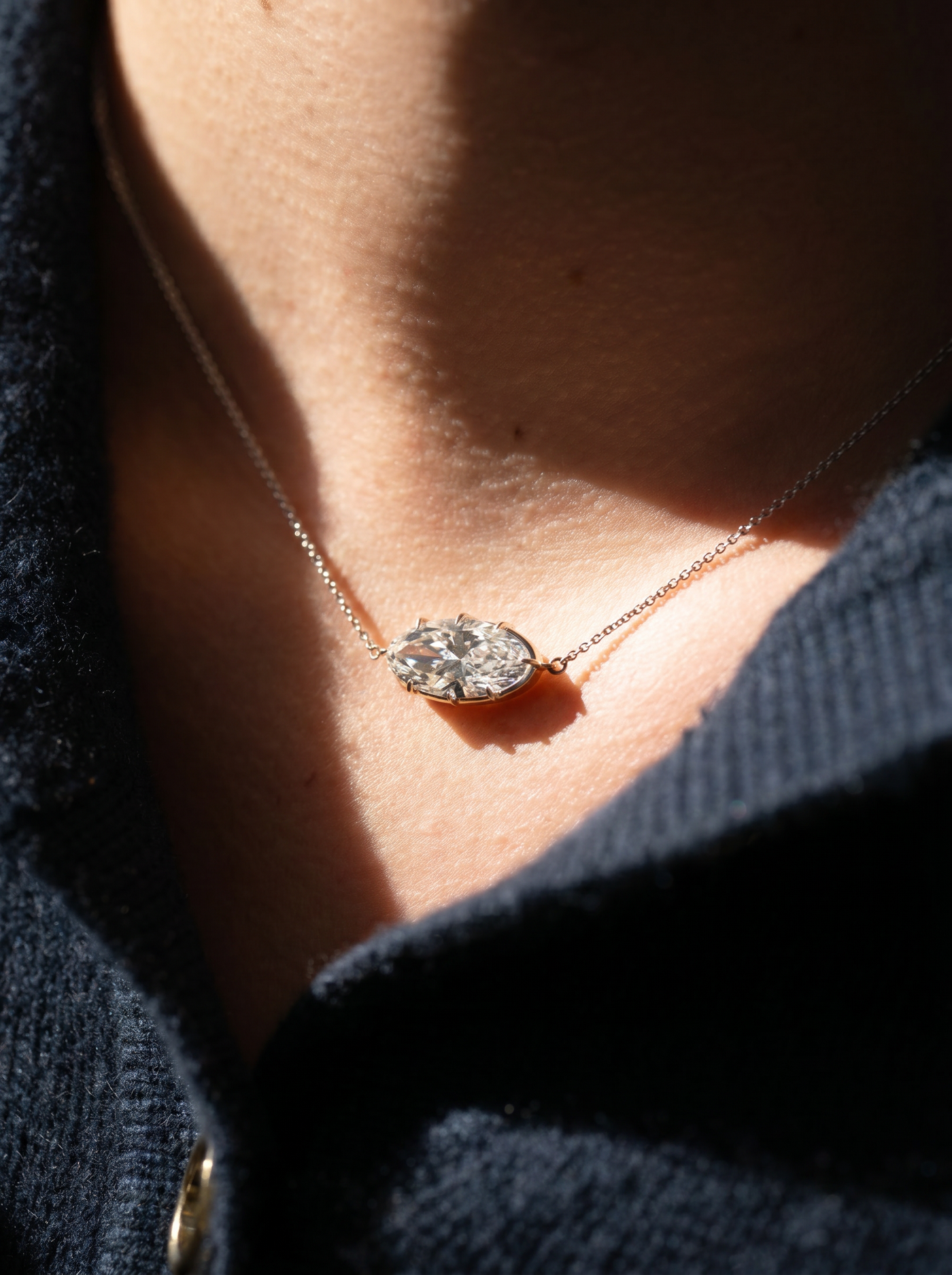 Liora, a four carat moval cut lab-grown diamond pendant from the Orlaithea Evermore collection