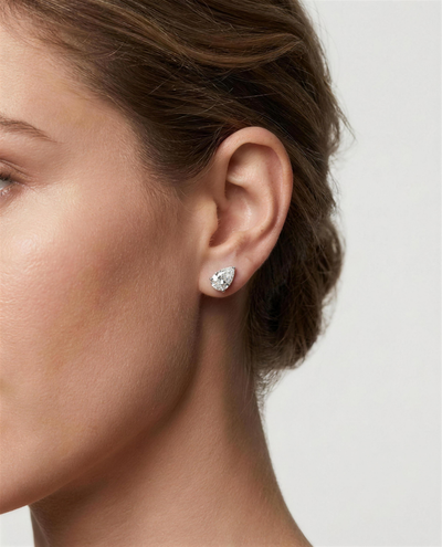 Julia 2ct pear shaped lab grown diamond stud earrings in 18ct gold, handcrafted in Brisbane