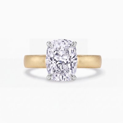 The Esme cushion cut lab grown diamond engagement ring on a matte finish 4mm band