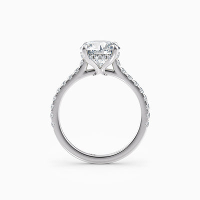 The Sophia round brilliant lab grown diamond engagement ring with hidden halo and cathedral diamond band