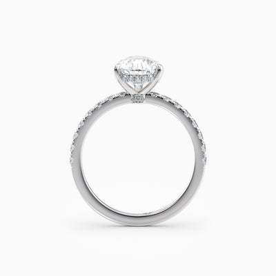 The Charlotte pear shaped lab grown diamond engagement ring with hidden halo and diamond band