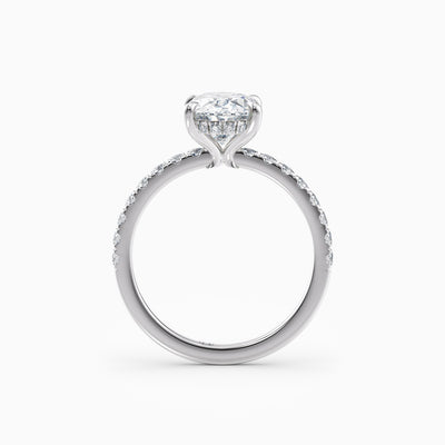 The Cora oval lab grown diamond engagement ring with hidden halo and diamond band