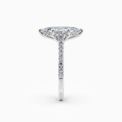 The Sophia marquise lab grown diamond engagement ring with hidden halo and upswept diamond band